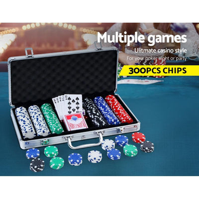 Poker Chip Set 300PC Chips TEXAS HOLD'EM Casino Gambling Dice Cards Payday Deals