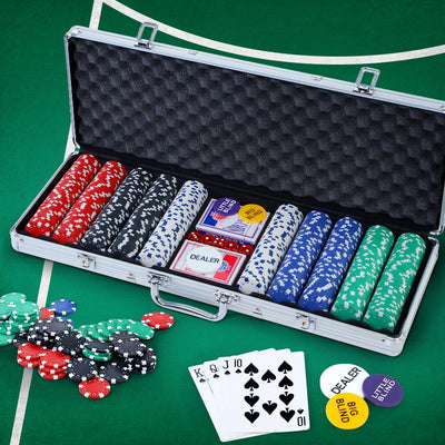 Poker Chip Set 500PC Chips TEXAS HOLD'EM Casino Gambling Dice Cards Payday Deals