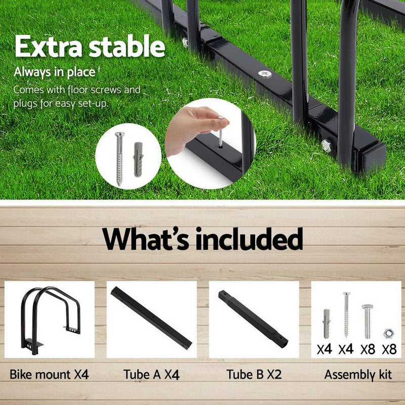 Portable Bike 4 Parking Rack Bicycle Instant Storage Stand - Black Payday Deals