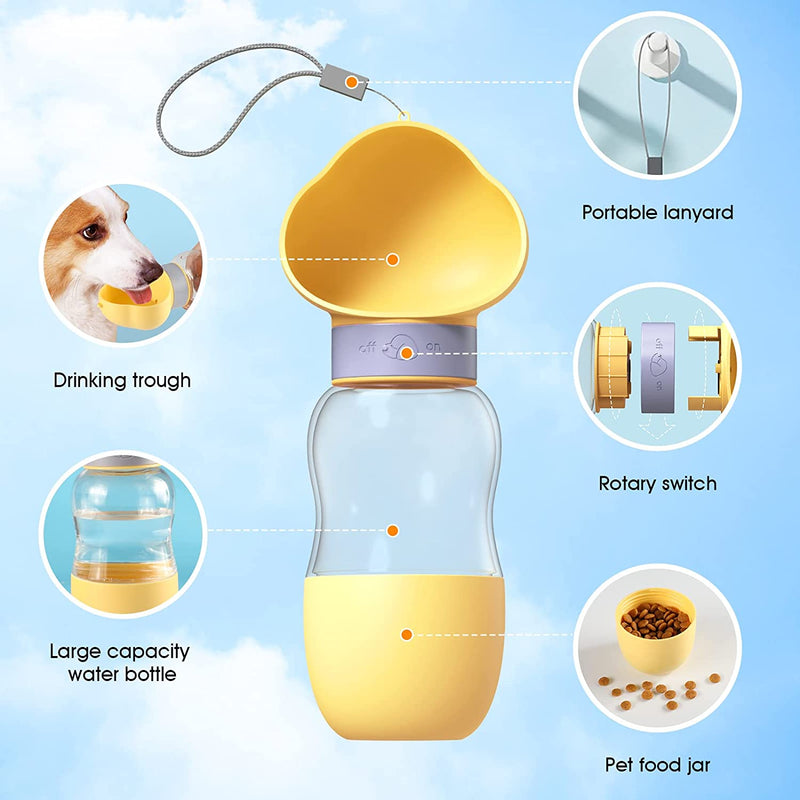 Portable Dog Water Bottle with Food Container Leak Proof Dog Water Dispenser(Yellow) Payday Deals