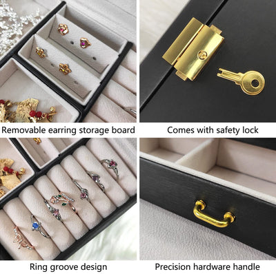 Portable Travel Jewelry box with three-layer PU leather storage box, mirror and lock Payday Deals