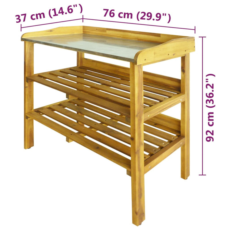 Potting Bench with 2 Shelves Solid Acacia Wood and Zinc Payday Deals