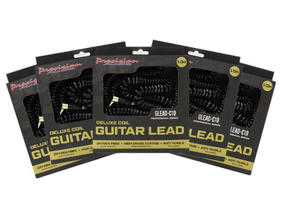 Precision Audio 5 Pack 1/4" To 1/4" 6.35mm Deluxe Coil Studio Guitar Lead Straight to Straight GLEADC10 10m Payday Deals