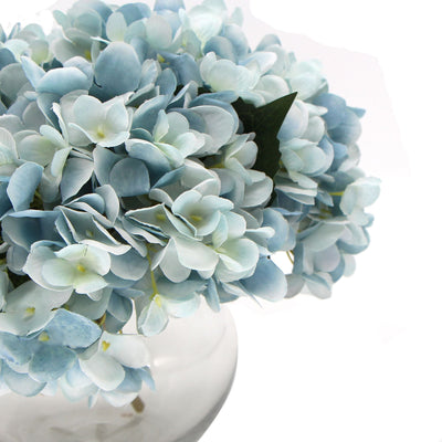 Premium Faux Hydrangea With Glass Vase (Artificial Flowering Blue Hydrangea) 23cm Payday Deals