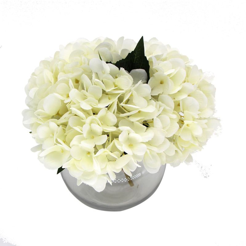 Premium Faux Hydrangea With Glass Vase (Artificial Flowering White Hydrangea) 23cm Payday Deals