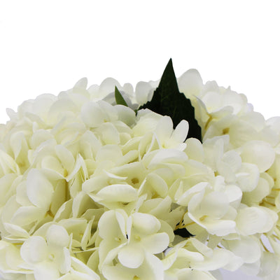 Premium Faux Hydrangea With Glass Vase (Artificial Flowering White Hydrangea) 23cm Payday Deals