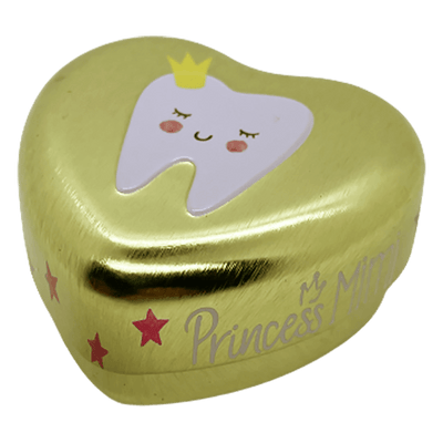 Princess Mimi Small Heartshape Tooth Fairy Tin Pink Tooth with Crown