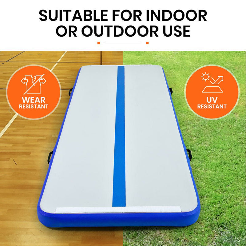 PROFLEX  300x100x10cm Inflatable Air Track Mat Tumbling Gymnastics, Blue & White (No Pump) Payday Deals