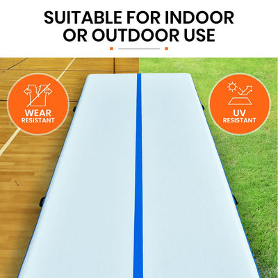 PROFLEX 600x200x20cm Inflatable Air Track Mat Tumbling Gymnastics, Blue & White (No Pump) Payday Deals