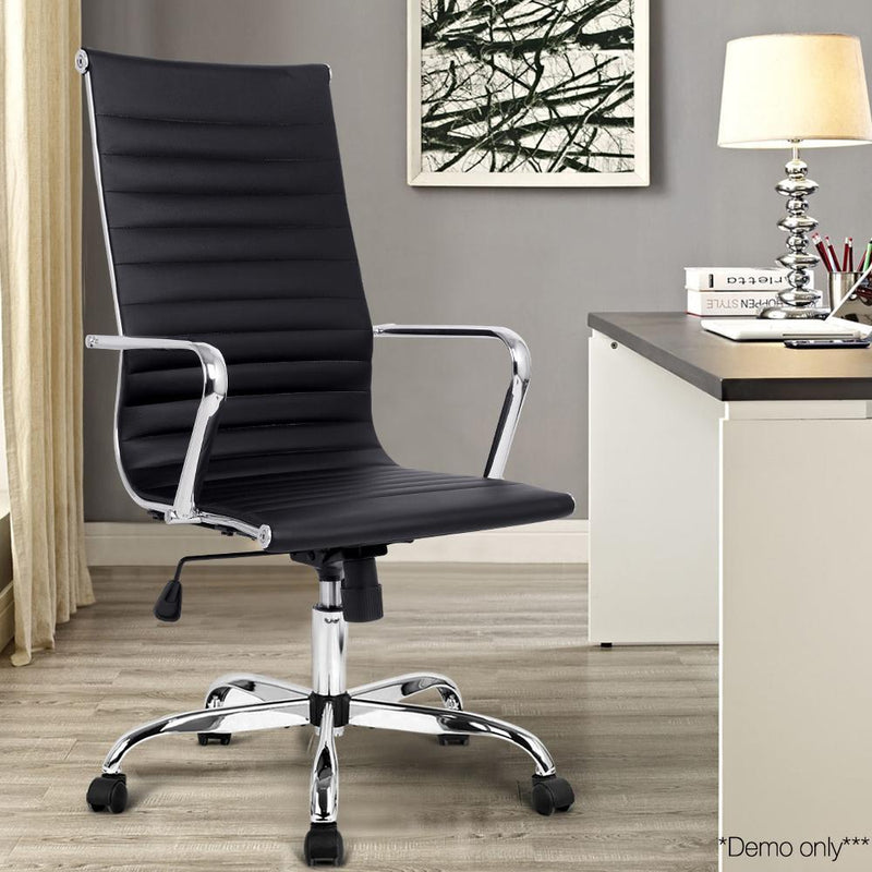 PU Leather High Back Office Desk Chair - Black