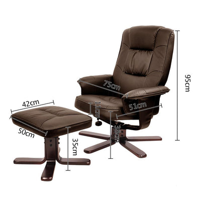 PU Leather Lounge Office Recliner Chair Ottoman Chocolate