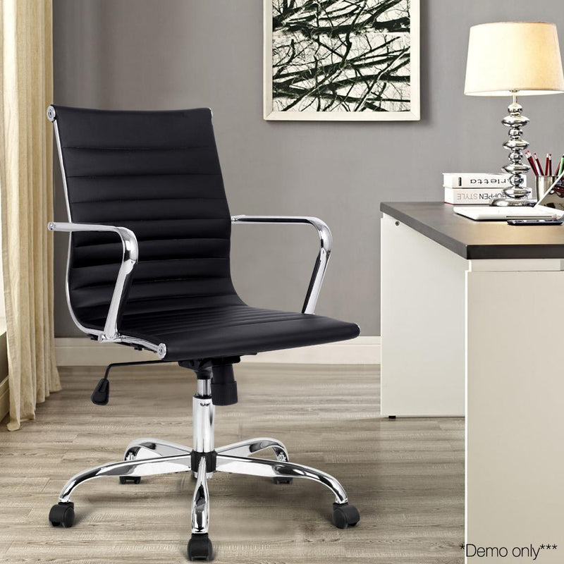 Eames Replica Office Chair Computer Seating PU Leather Mid Back Black Payday Deals