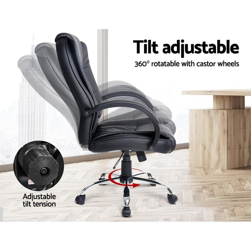 Artiss Office Chair Gaming Computer Chairs Executive PU Leather Seating Black Payday Deals