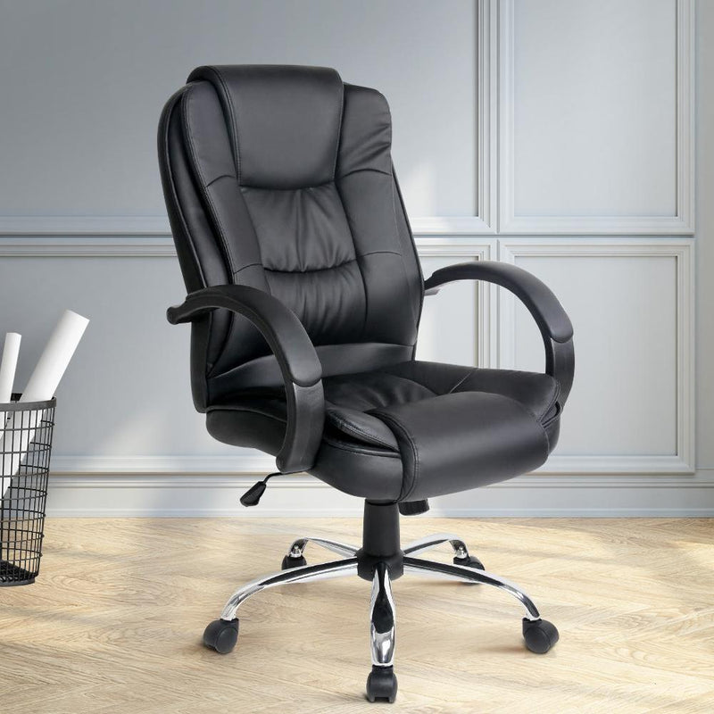 PU Leather Office Desk Computer Chair - Black