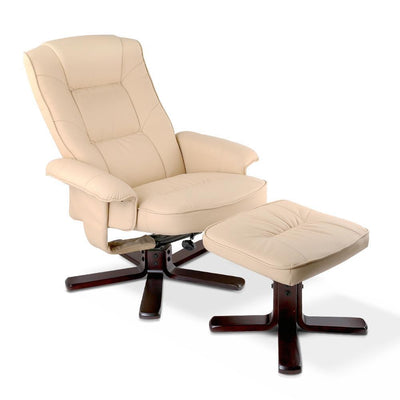 PU Leather Wood Armchair Recliner - Beige