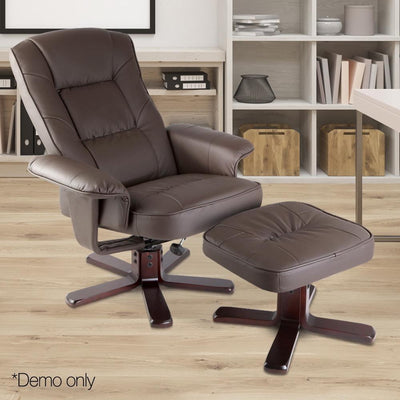 PU Leather Wood Armchair Recliner - Chocolate