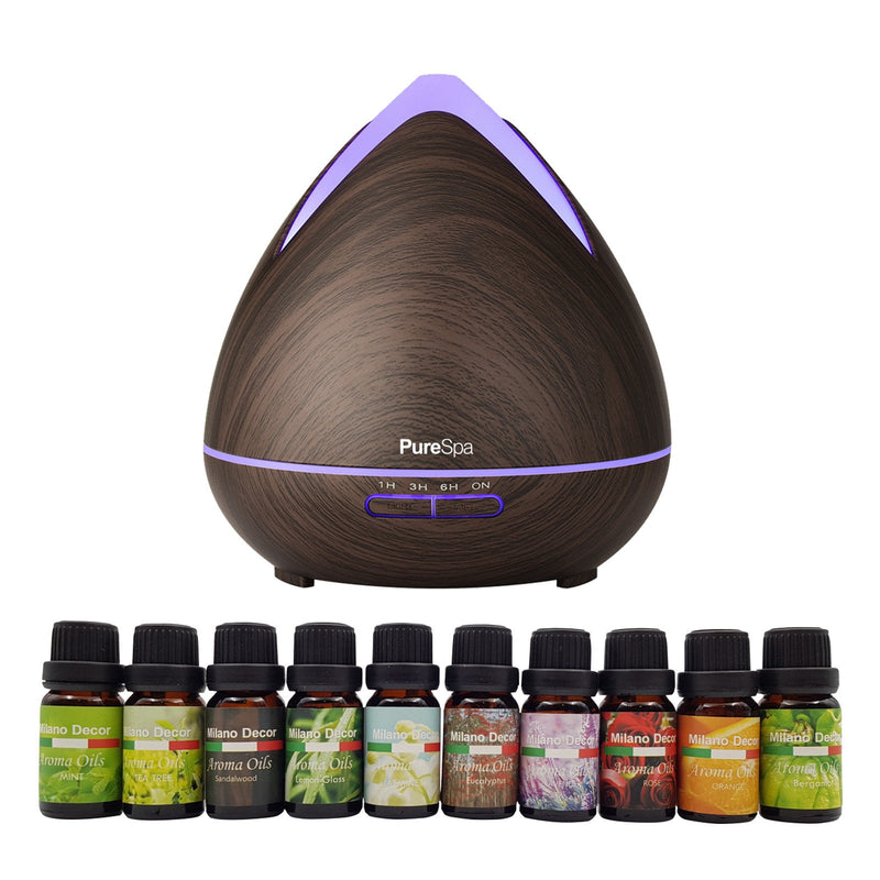 Purespa Diffuser Set With 10 Pack Diffuser Oils Humidifier Aromatherapy - Dark Wood Payday Deals