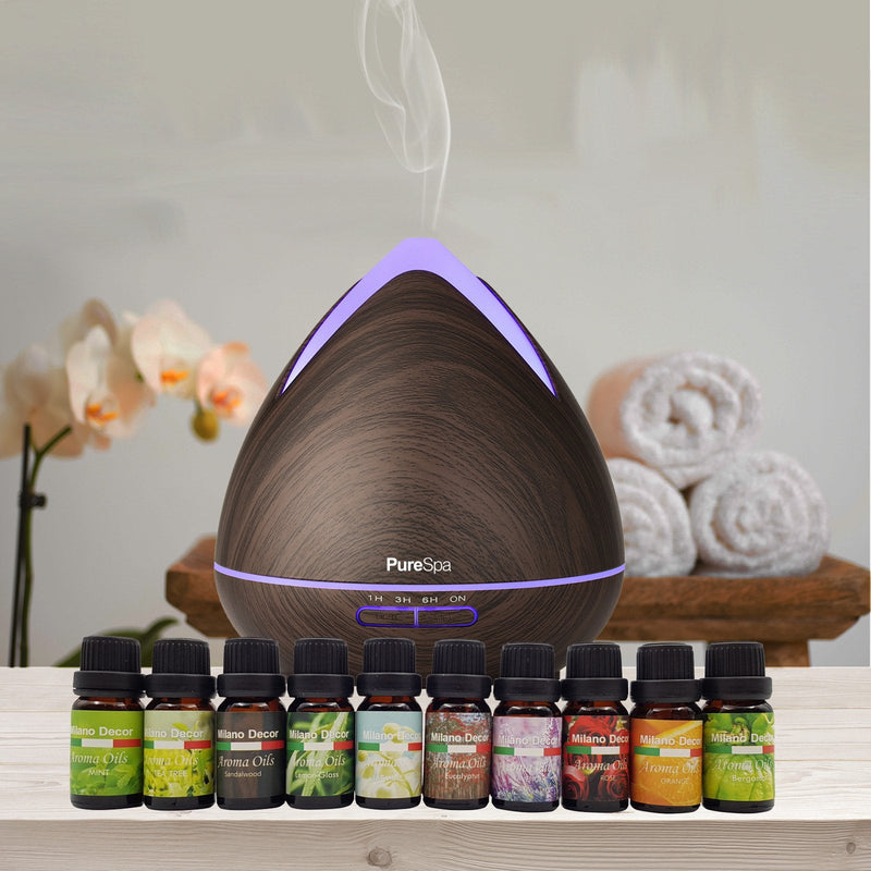 Purespa Diffuser Set With 10 Pack Diffuser Oils Humidifier Aromatherapy - Dark Wood Payday Deals