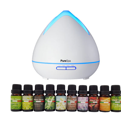 Purespa Diffuser Set With 10 Pack Diffuser Oils Humidifier Aromatherapy - White