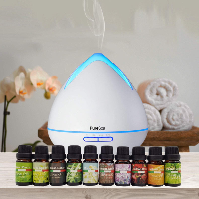 Purespa Diffuser Set With 10 Pack Diffuser Oils Humidifier Aromatherapy  White Payday Deals