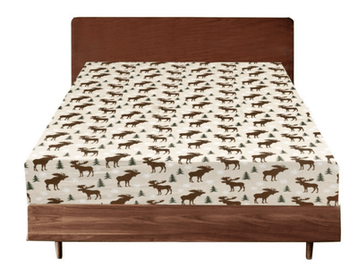 Queen 100% Cotton Flannelette Fitted Bed Sheet Authentic Flannel - Beige Reindeer Payday Deals