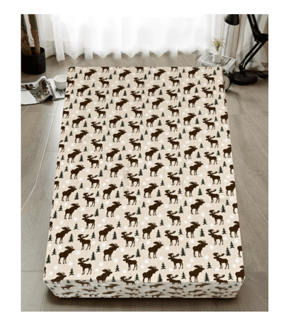 Queen 100% Cotton Flannelette Fitted Bed Sheet Authentic Flannel - Beige Reindeer Payday Deals