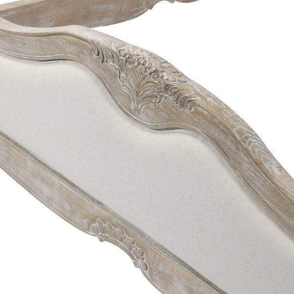 Queen Bedframe Linen Fabric Beige Oak Wood White Washed Finish Mattress Support Payday Deals