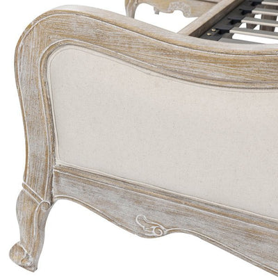 Queen Bedframe Linen Fabric Beige Oak Wood White Washed Finish Mattress Support Payday Deals
