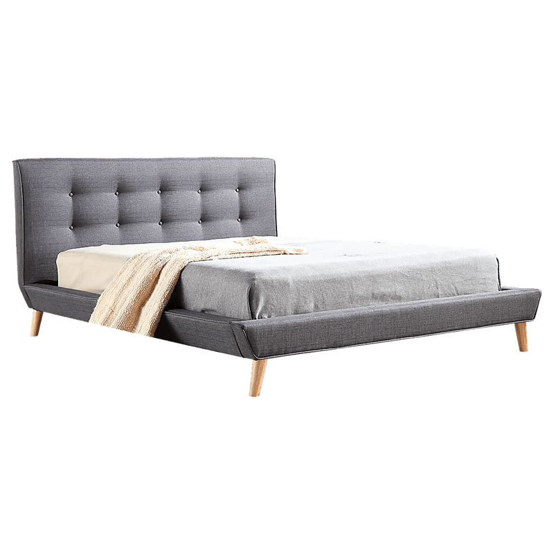 Queen Linen Fabric Deluxe Bed Frame Grey Payday Deals