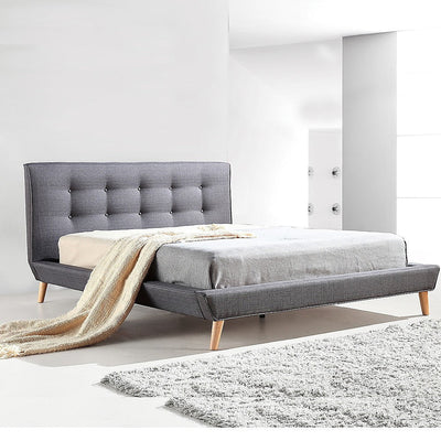 Queen Linen Fabric Deluxe Bed Frame Grey Payday Deals