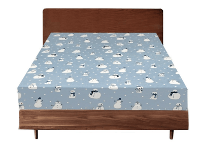 Queen Luxury 100% Cotton Flannelette Fitted Bed Sheet Authentic Flannel - Snowman