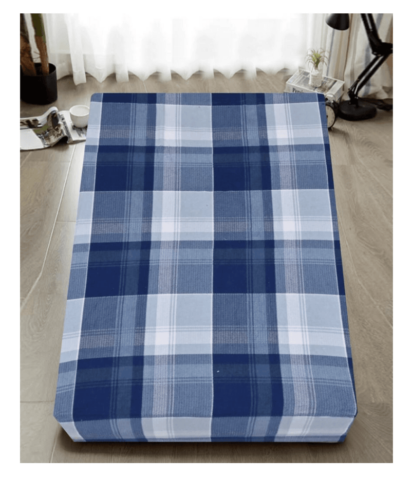 Queen Luxury 100% Cotton Flannelette Fitted Bed Sheet Flannel - Blue Check Print Payday Deals