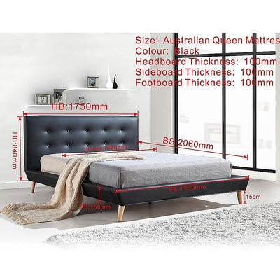 Queen PU Leather Deluxe Bed Frame Black Payday Deals