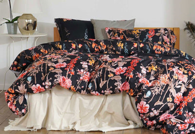 Luxton Queen Size 3pcs Floral Black Quilt Cover Set(3PCS)