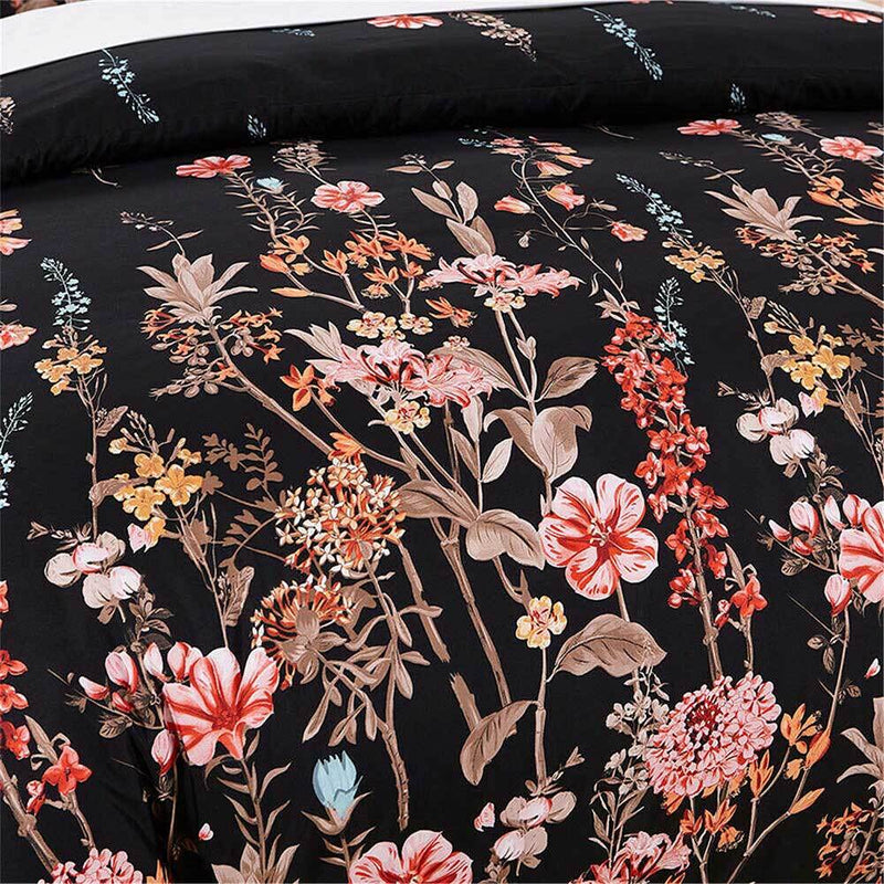 Queen Size 3pcs Floral Black Quilt Cover Set(3PCS)