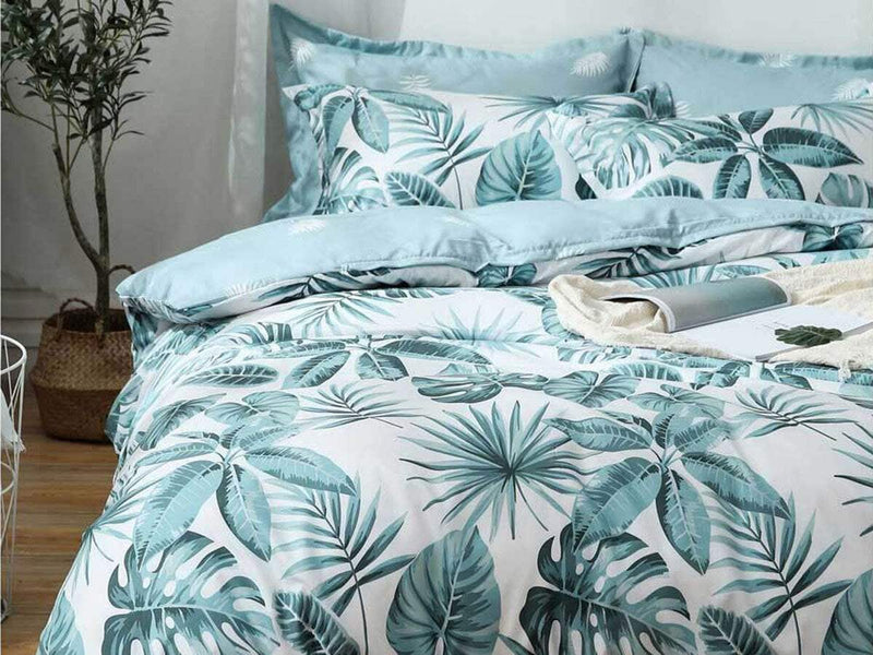 Queen Size 3pcs Tropical Aqua Blue Quilt Cover Set Payday Deals