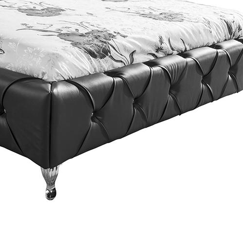 Queen Size Bed Frame in Black Faux Leather Crystal Tufted High Bedhead Bentwood Slat Payday Deals