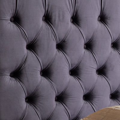 Queen Size Bedframe Velvet Upholstery Deep Grey Colour Tufted Headboard Deep Quilting Payday Deals