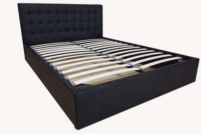 Queen Size Black Faux Leather Gas Lift Bed