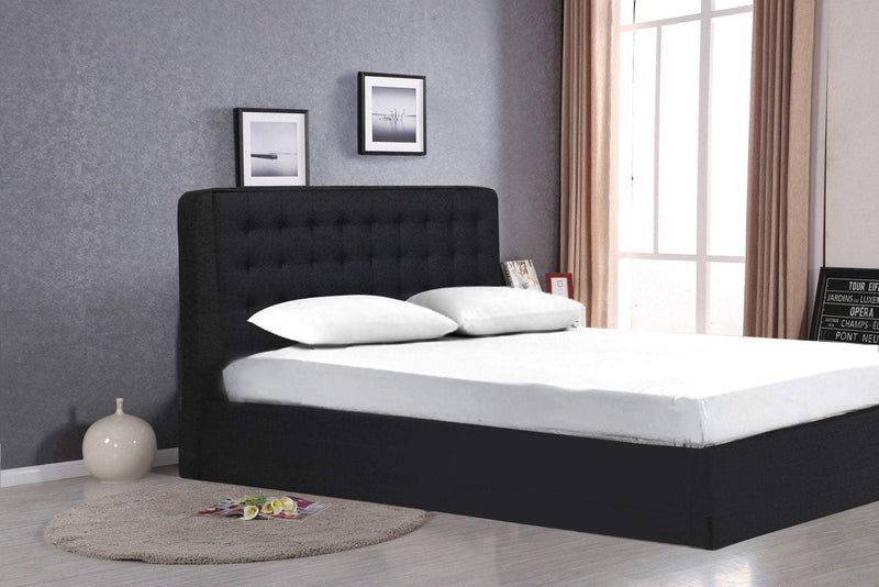 Queen Size Black Faux Leather Gas Lift Bed