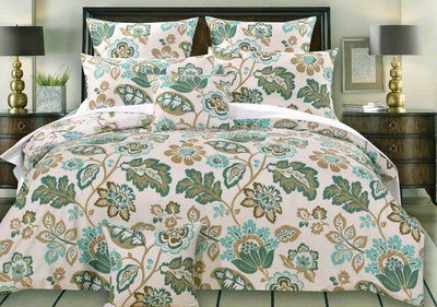 Queen Size Ivory Green Leaf Quilt Cover Set (3PCS)