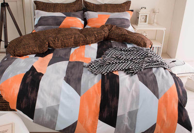 Queen Size Orange and Black Geometric Quilt Cover Set (3PCS)