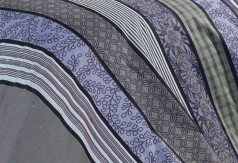 Queen Size Purple Striped Floral Quilt Cover Set (3PCS)