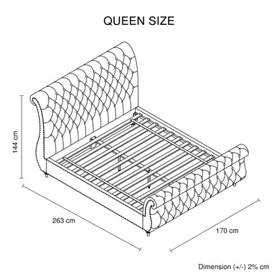 Queen Size Sleigh Bedframe Velvet Upholstery Beige Colour Tufted Headboard And Footboard Deep Quilting Payday Deals