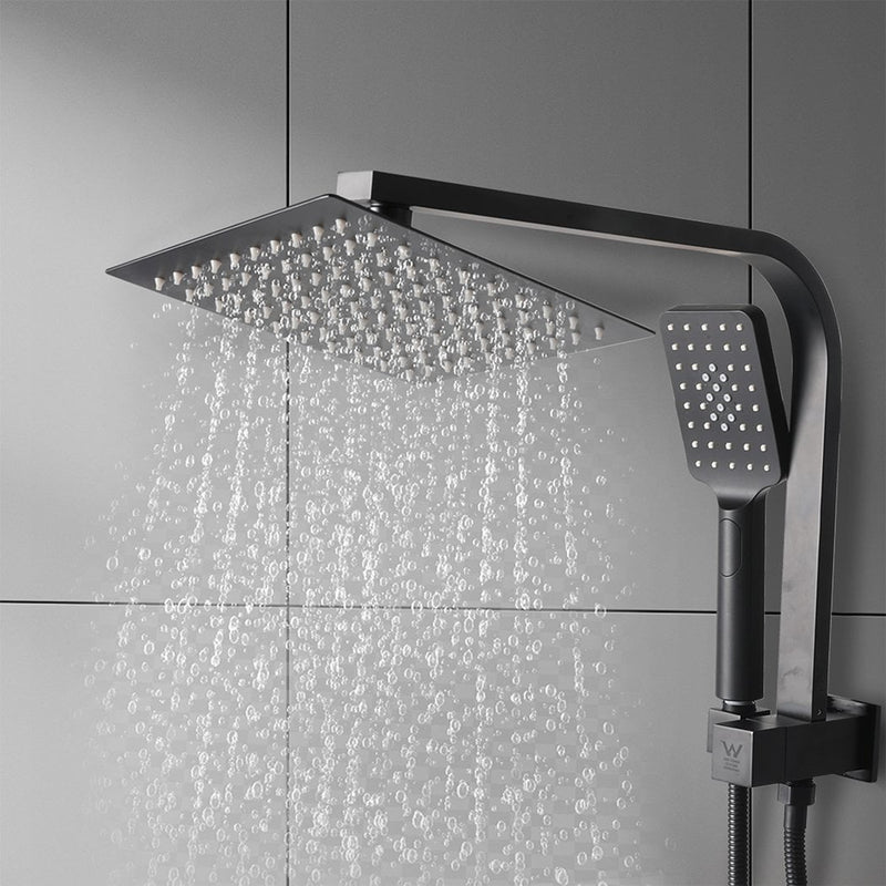 Rain Shower Head Set Black Square Brass Taps Mixer Handheld High Pressure Payday Deals