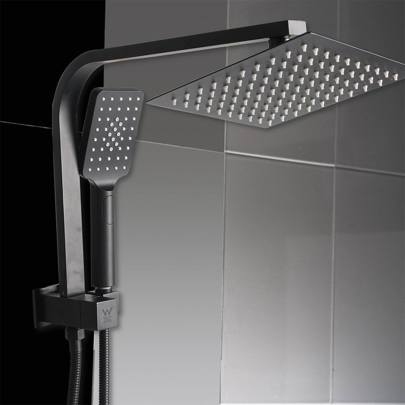 Rain Shower Head Set Black Square Brass Taps Mixer Handheld High Pressure Payday Deals