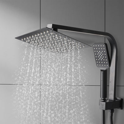 Rain Shower Head Set Black Square Brass Taps Mixer Handheld High Pressure 8" Payday Deals