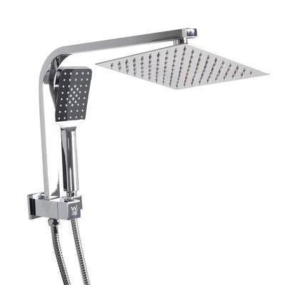 Rain Shower Head Set Silver Square Brass Taps Mixer Handheld High Pressure