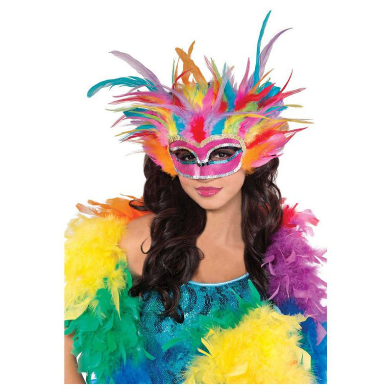 Rainbow Feather Mask Halloween Costume Accessory Payday Deals