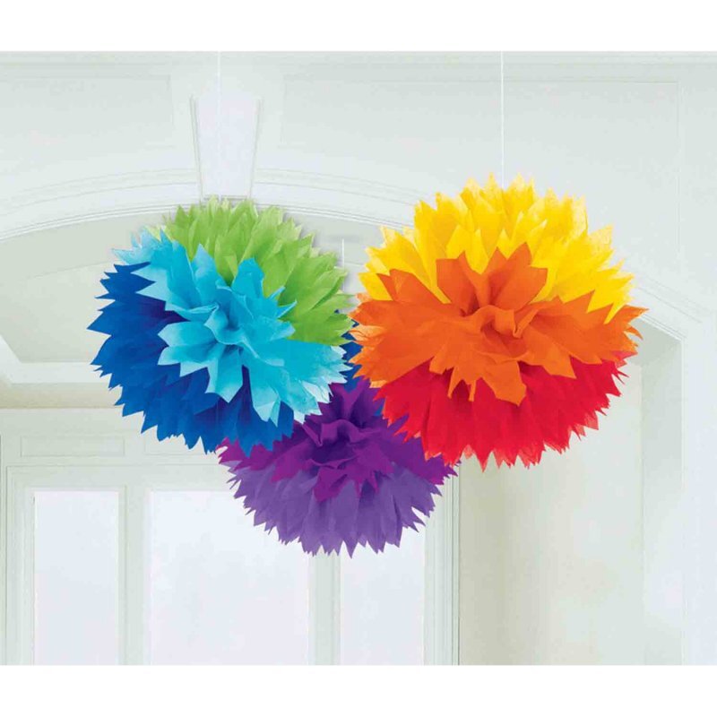 Rainbow Fluffy Tissue Hanging Decorations 3 Pack Payday Deals